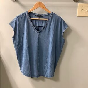 WHBM Denim Blue Cap Sleeve V-Neck Relaxed Tee